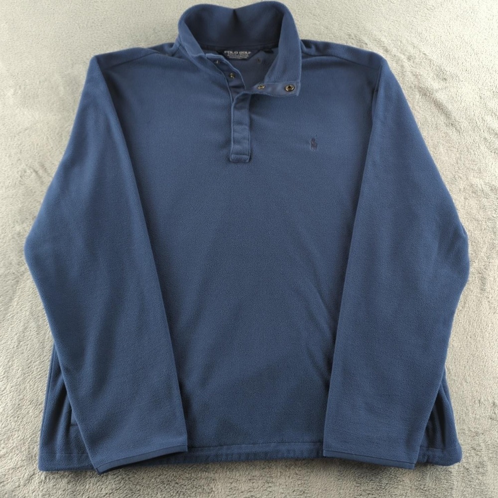 Polo Golf Ralph Lauren Pullover Mens XL Blue‎ Fleece Quarter Snap Jacket Pockets